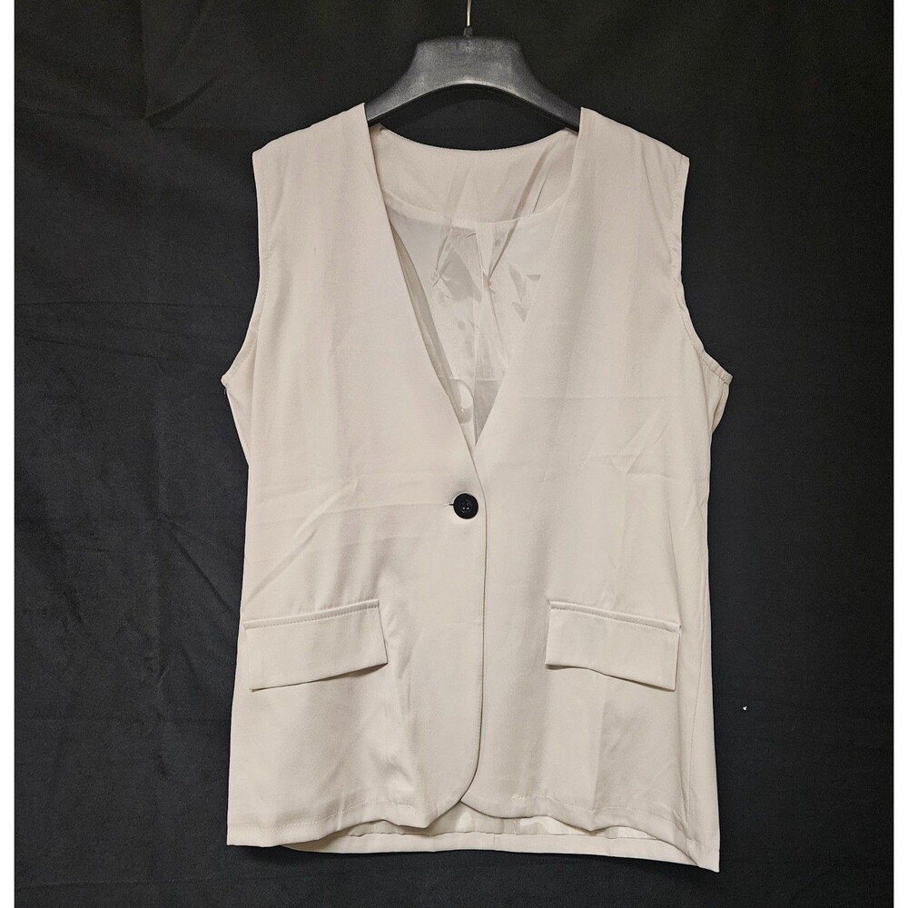 Women's beige one button LARGE oversized vest unbranded